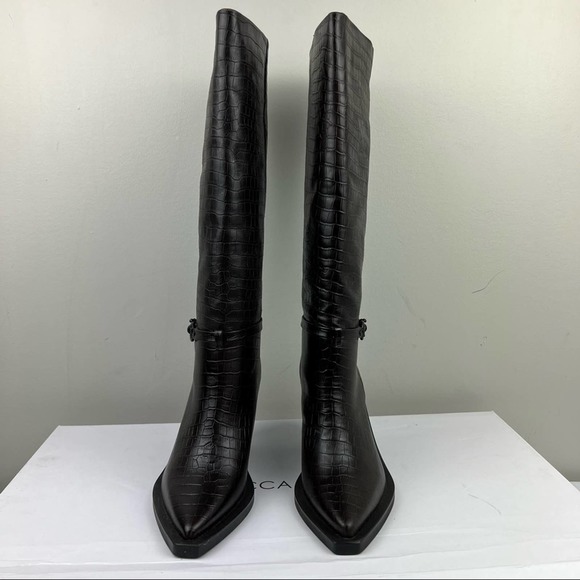 Rebecca Minkoff Black Croc-Embossed Heeled Boots - Picture 7 of 10